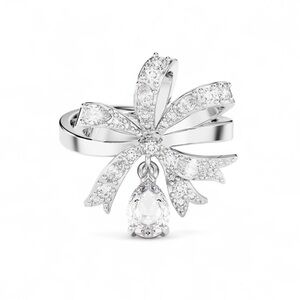 Swarovski Volta cocktail ring Bow, Small, White, Rhodium plated. Size 6